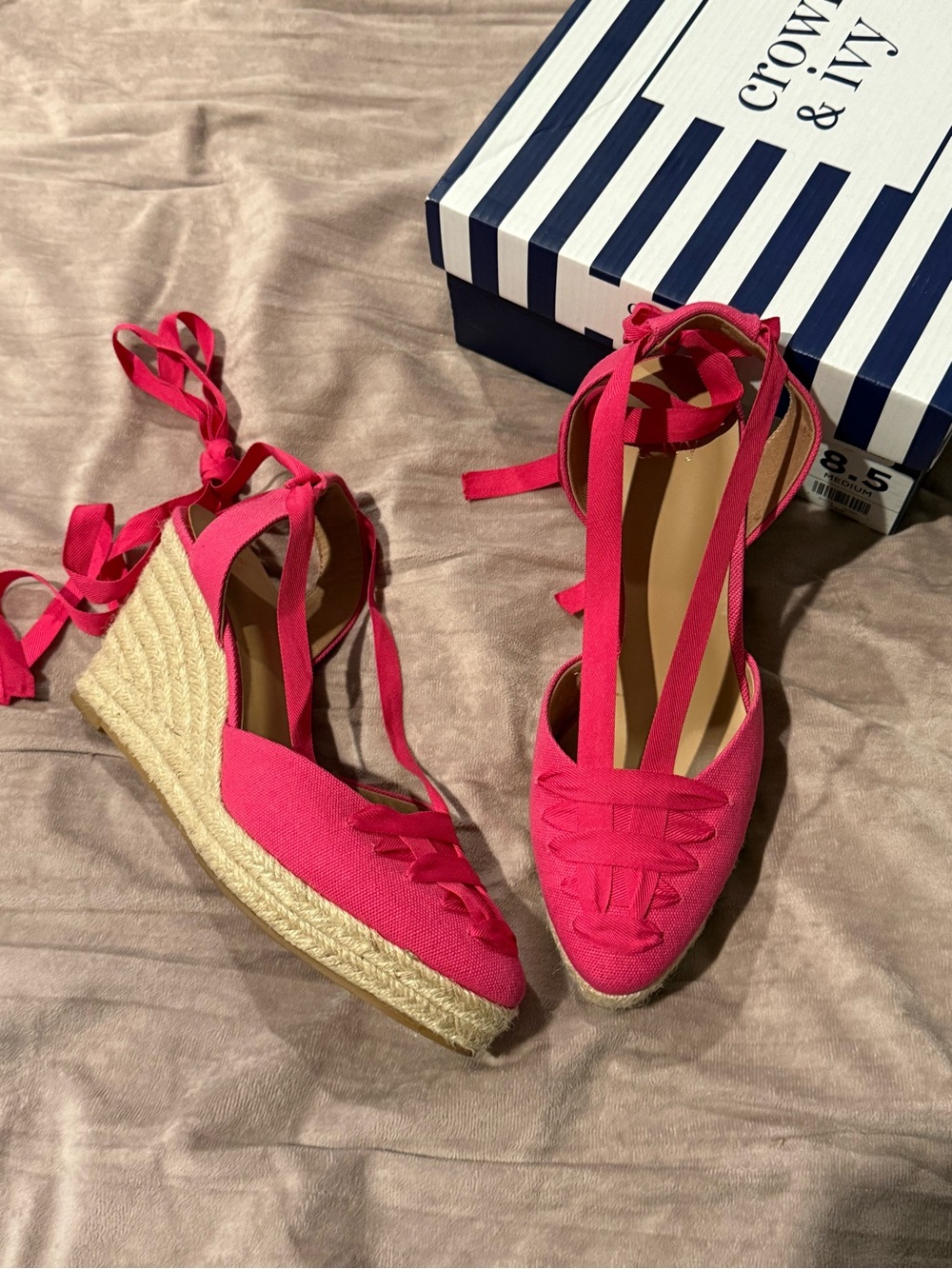 crown & ivy Hot Pink Lace-Up Espadrille Wedges